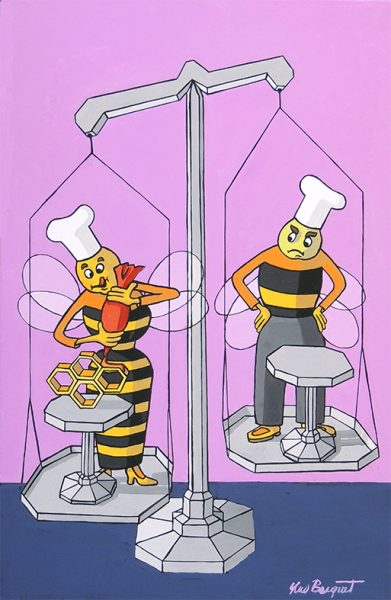 Les Frelons et les Mouches à miel - huile sur toile - 70 x 50 cm - livre premier, fable 20