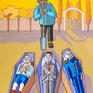 Le Vieillard et les 3 jeunes Hommes - huile sur toile -70 x 50 cm - livre onzième fable 8
